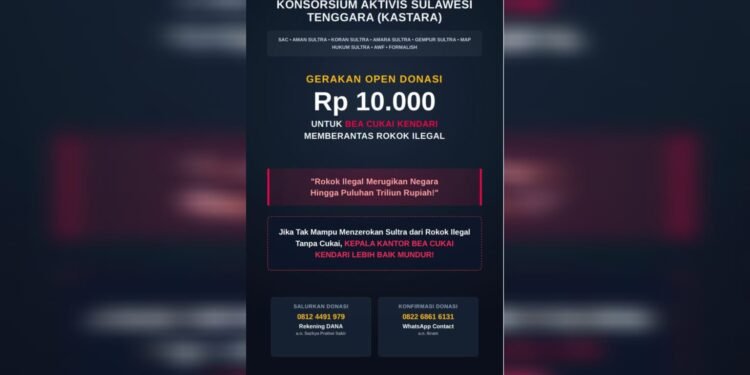 Aktivis Sultra Ajak Warga Donasi Rp10 Ribu untuk Berantas Rokok Ilegal