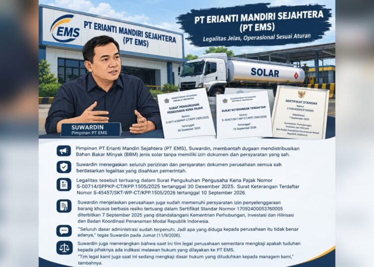 PT EMS Tegaskan Distribusi Solar Berizin, Tim Legal Kaji Tuduhan